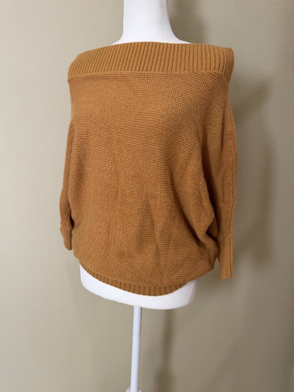 TCEC Ribbed Off Shoulder Soft Sweater 3/4 Length Sleeve Gold Size Medium